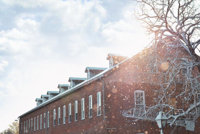 Exterior of The Hotel Millwright, a hotel that's in a former textile mill in Amana.