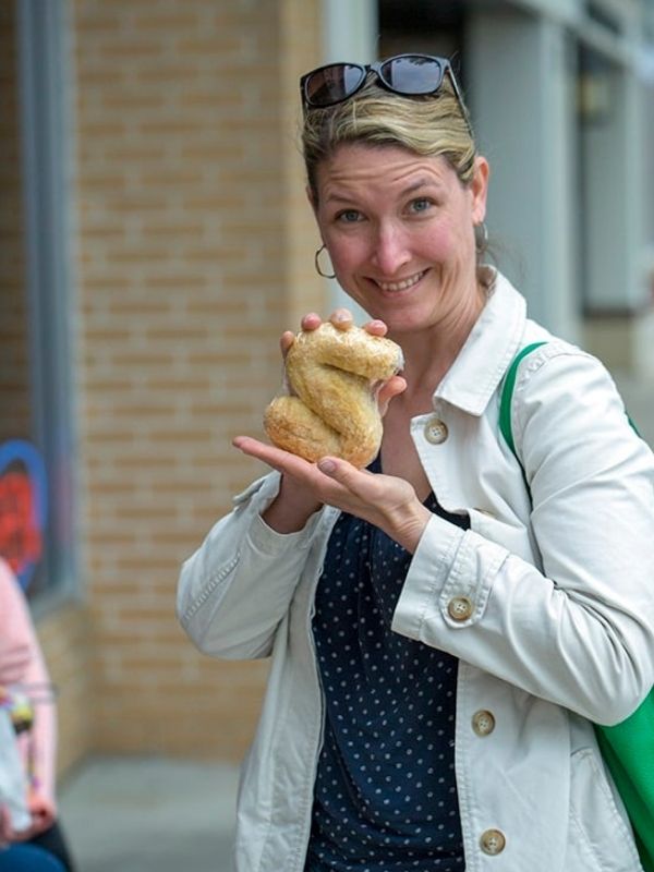 Kim with a Dutch Letter from the Dutch Bakery in Orange City.