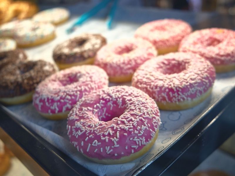 Sprinkle doughnuts on display