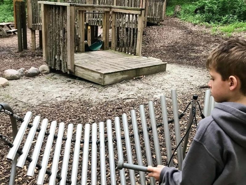 A xylophone at the nature playscape at the Dorothy Pecaut Nature Center 