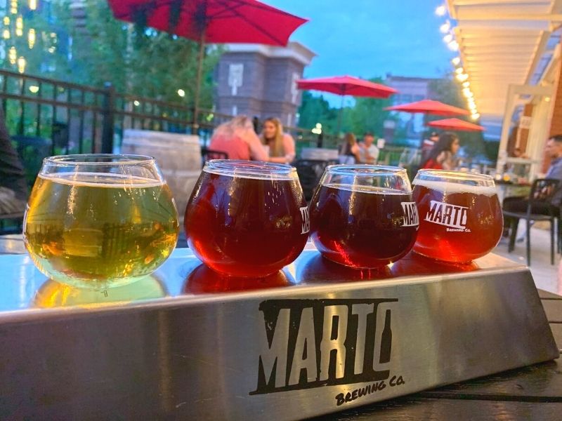 A flight of beer and cider at Marto Brewing Co.