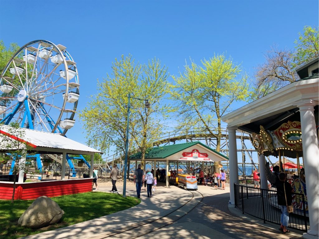 Arnolds Park Amusement park with the lake in the background 