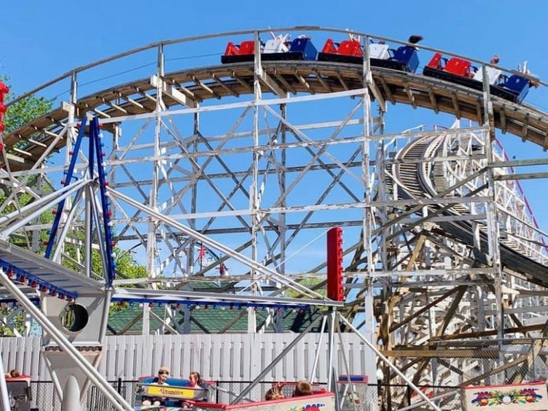 The Legend, a historic wooden rollercoaster at Arnolds Park Amusement Park in Iowa
