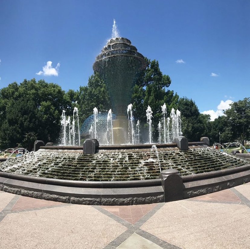 The fountain at Bayliss Park in downtown Council Bluffs, Iowa