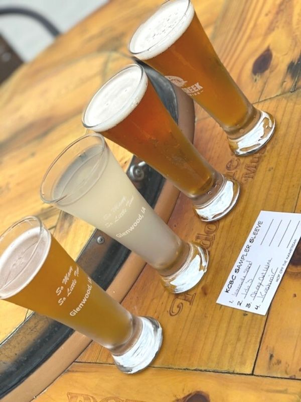 A flight of beers at Keg Creek Brewing Co. in Glenwood, Iowa 