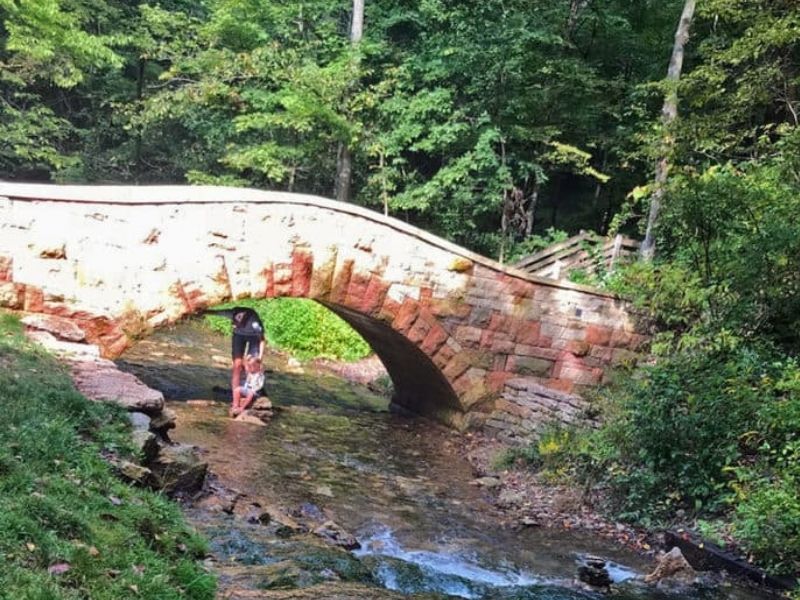 The stone arch bridge at Dunning's Spring Park was made without mortar