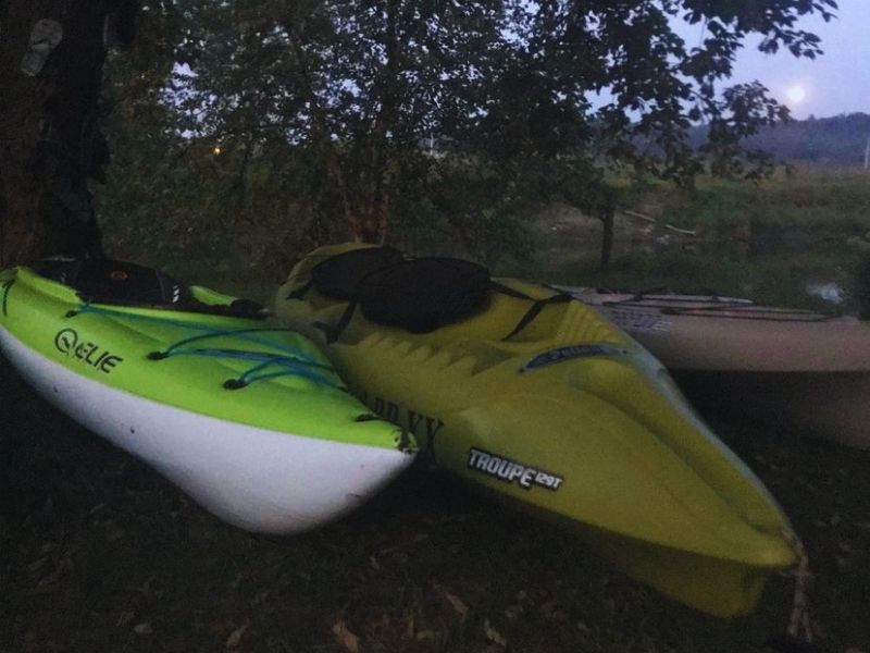 Kayaks at dusk at Off The Driftless