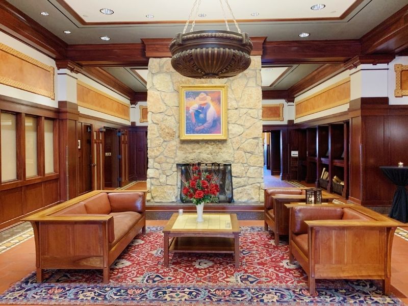 The lobby of the historic Hotel Pattee in Perry, Iowa