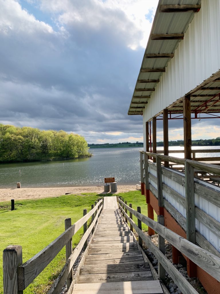 A small sandy beach at Lake Icaria near Corning, Iowa