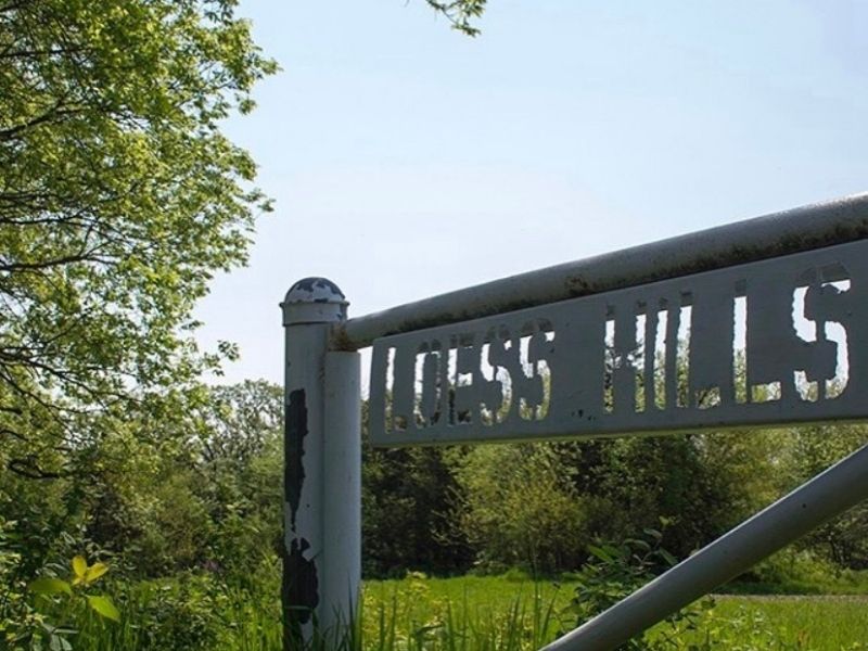 A sign for the Loess Hills at Preparation Canyon