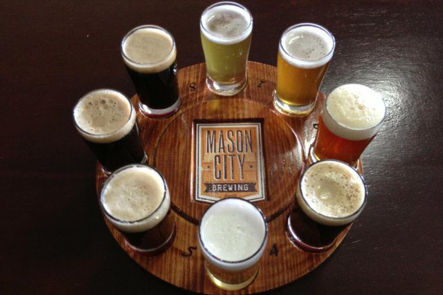 A flight of beer at Mason City Brewing