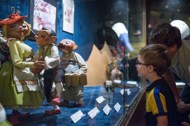 An exhibit of Bil Baird puppets at MacNider Art Museum in Mason City