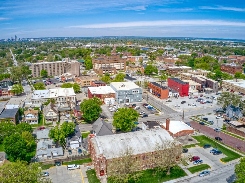 Aerial of downtown Council Bluffs, Iowa