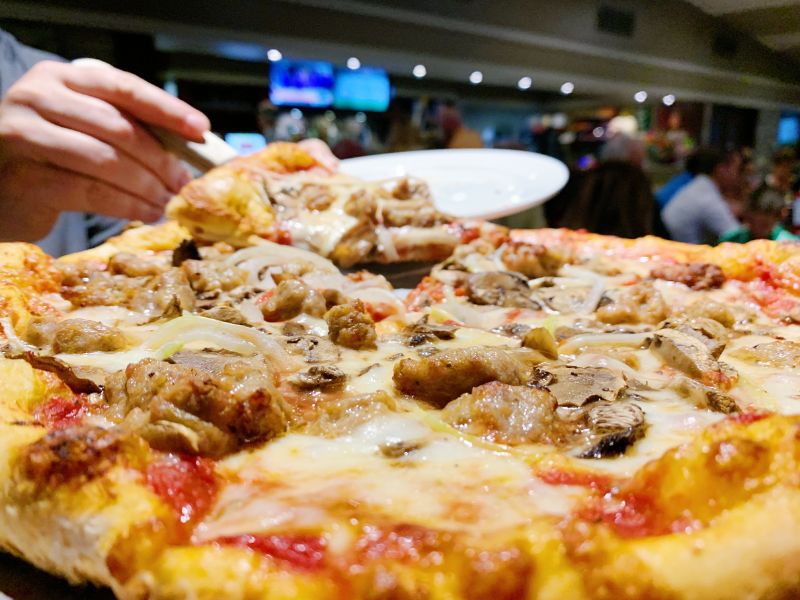 Up-close photo of pizza at Pub 19 Bar & Grill in Spirit Lake