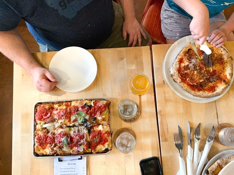 Two types of pizza at Basal Pizza in Waterloo 