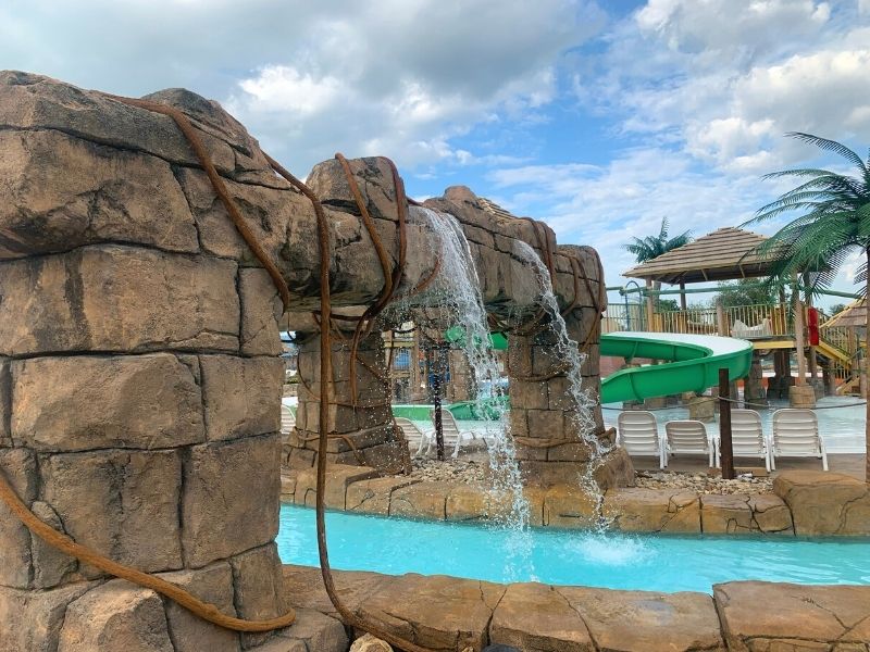 A waterfall along the Kailahi River at Lost Island Waterpark in Waterloo, Iowa