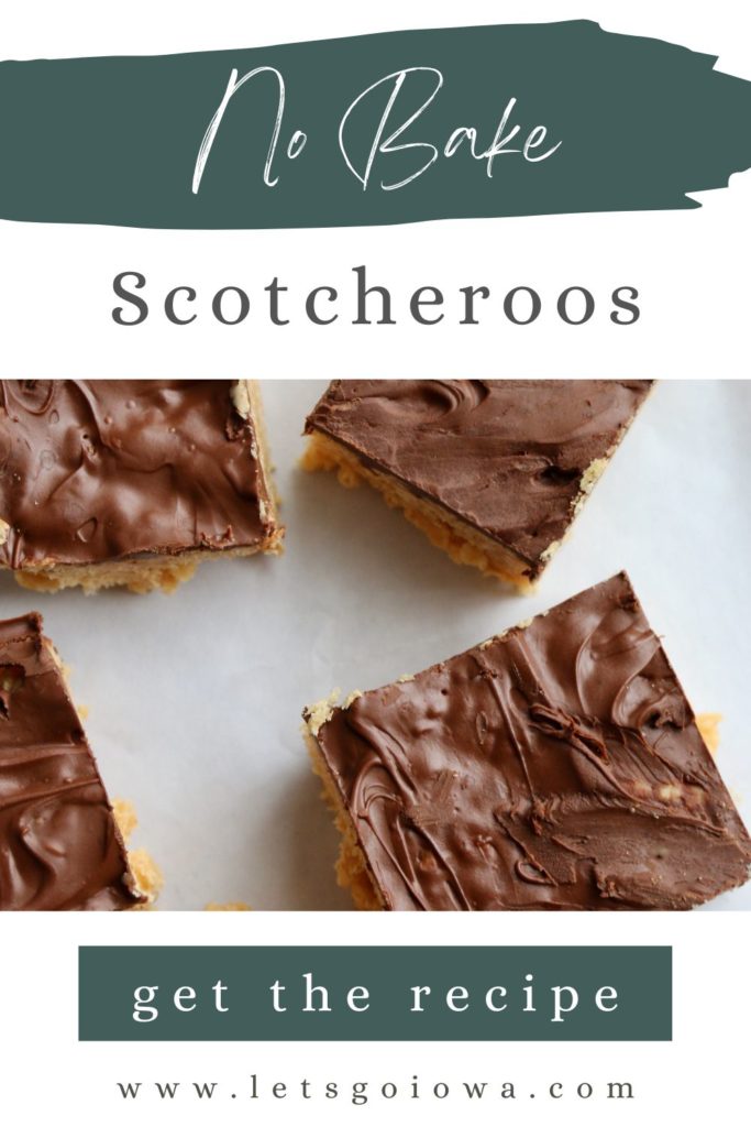 An easy recipe for no bake Scotcheroos, a peanut buttery-scotch bar topped with delicious chocolate! 