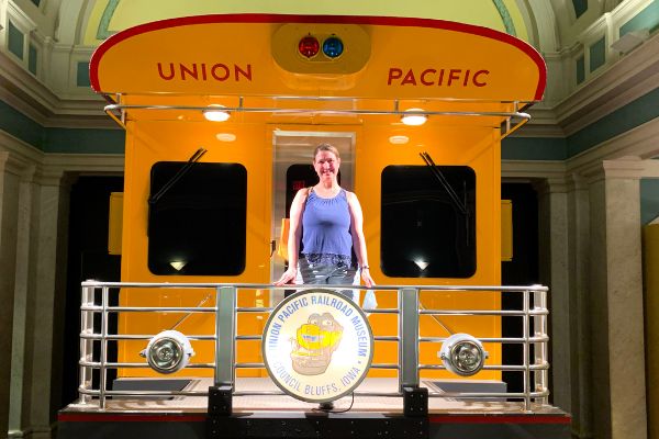 Kim at the Union Pacific Railroad Museum photo opp