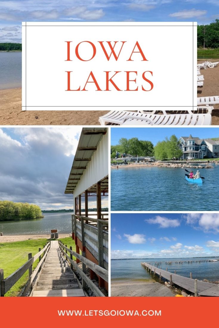 4 charming lakes to visit in Iowa: Okoboji, Lake Icaria, Clear Lake, and Rathbun Lake.
