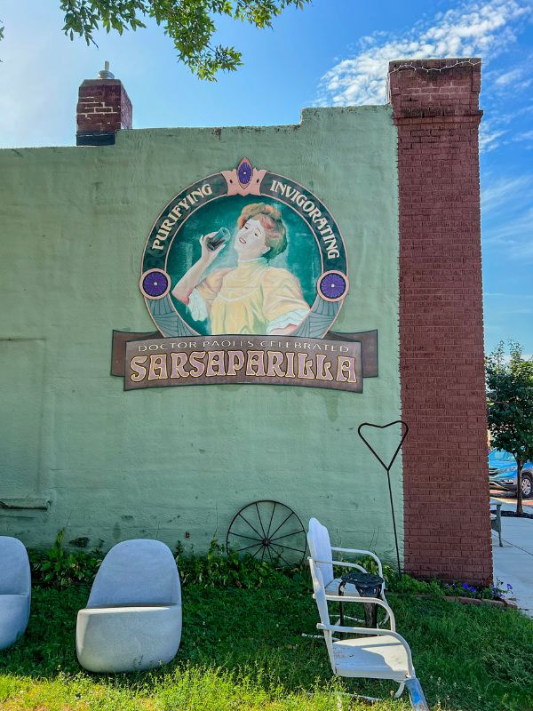 A vintage mural for sarsaparilla on a building in Walnut, Iowa