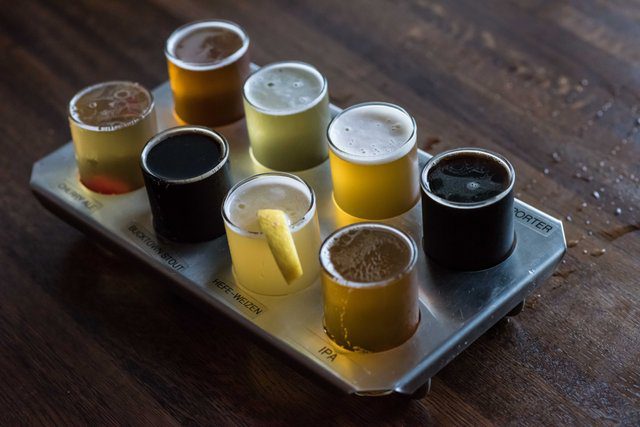 Flight of beer at Front Street Brewery in the Quad Cities