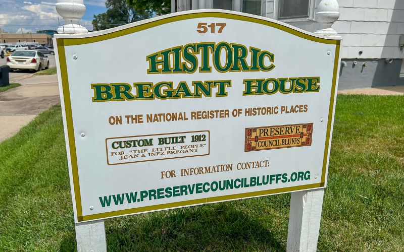 The sign by the Bregant House in Council Bluffs, Iowa 
