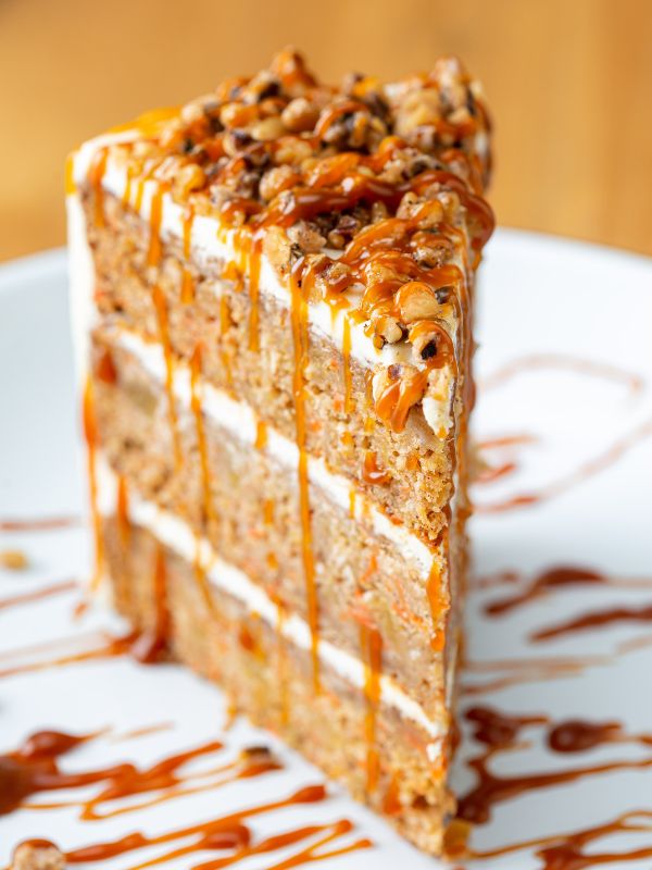 Slice of carrot cake at Cornbred Barbecue