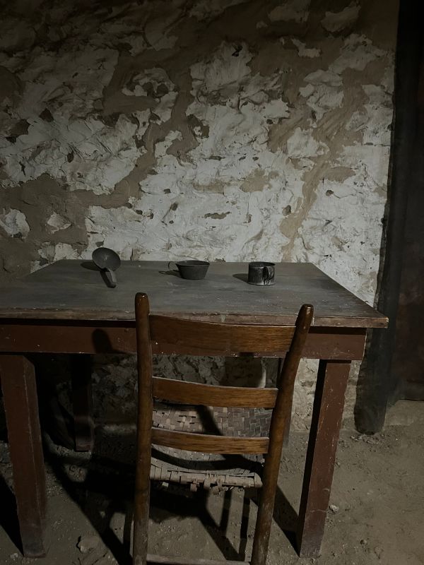 A desk in the secret room in the Hitchcock House basement