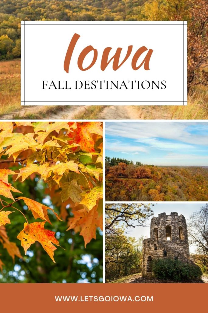 Great places to visit in Iowa during the fall, including state parks, scenic drives, and a waterfall.