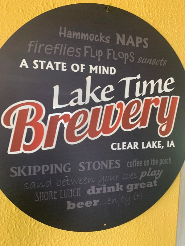 A sign on the wall of Lake Time Brewery in Clear Lake
