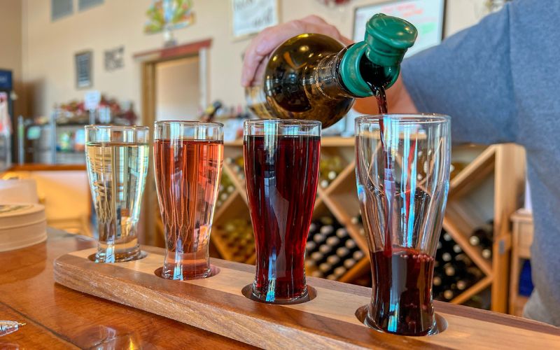 A flight of wine at Empty Nest Winery near Waukon, Iowa