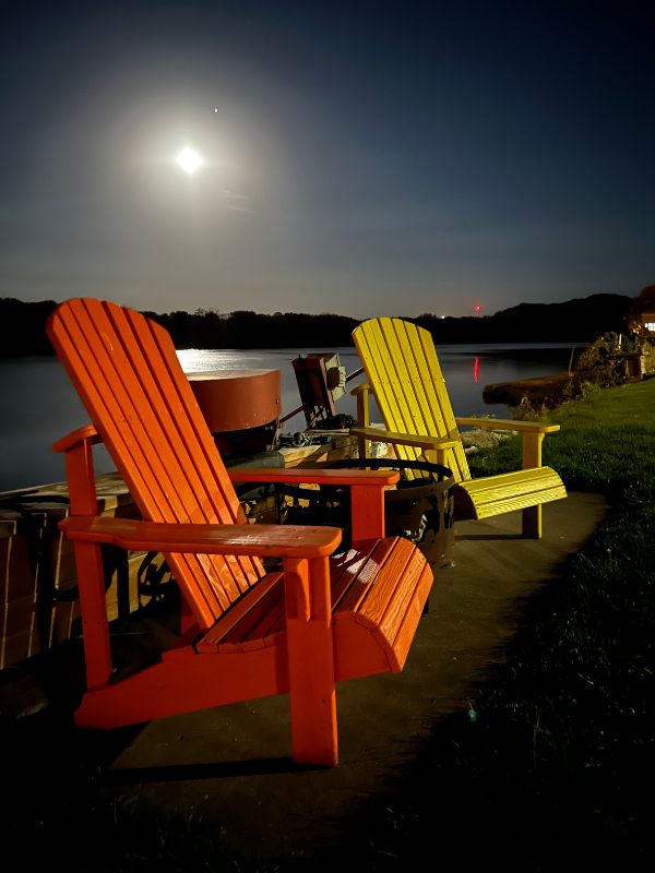 A view of the Mississippi River from the shore in Lansing, Iowa at night