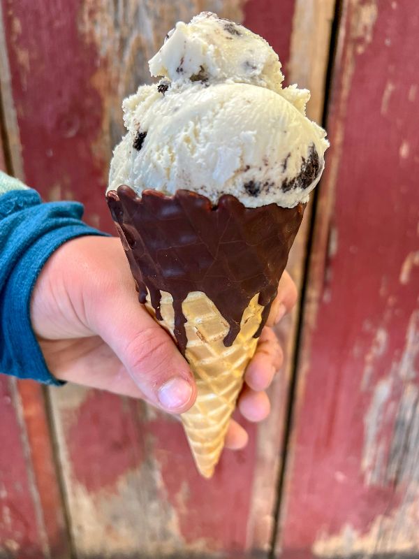 Ice cream in the dipped waffle cone at WW Homestead Dairy in Waukon, Iowa