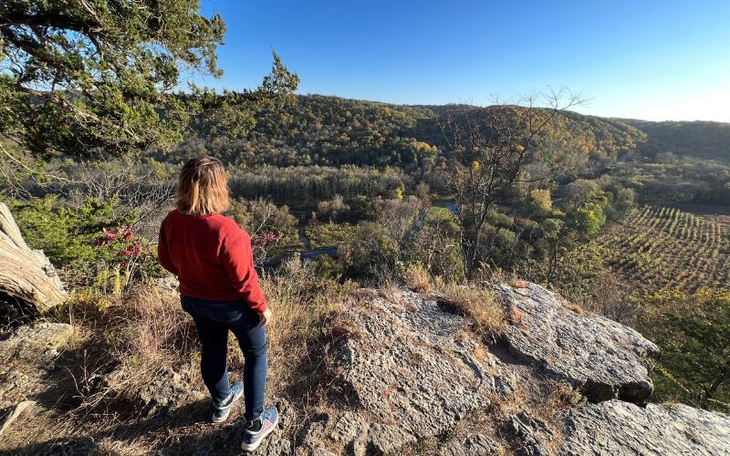 Kim at the Larkin Overlook in the Yellow River State Forest in Iowa