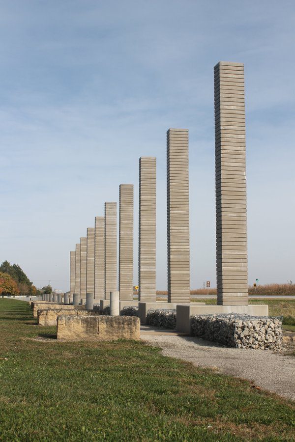 Limestone pillars at the Lincoln Highway Interpretive Center in Grand Junction, Iowa