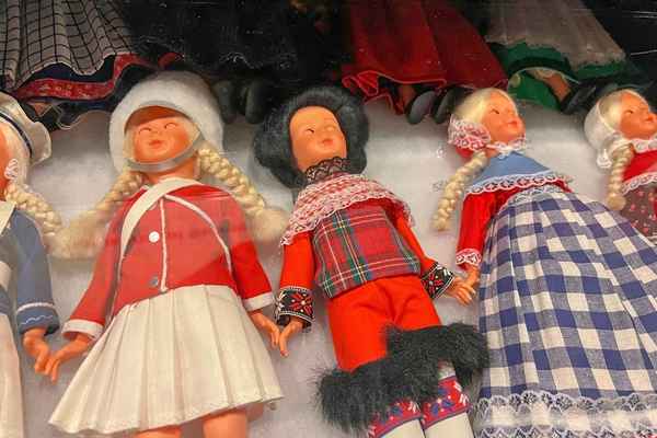 Colorfully dressed dolls on display at the Danish American Museum in Elk Horn, Iowa
