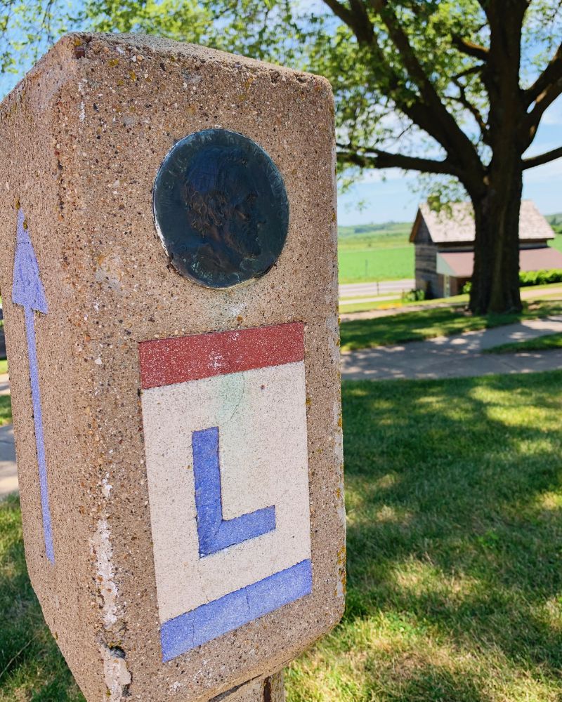 A mile marker on the Lincoln Highway in Iowa