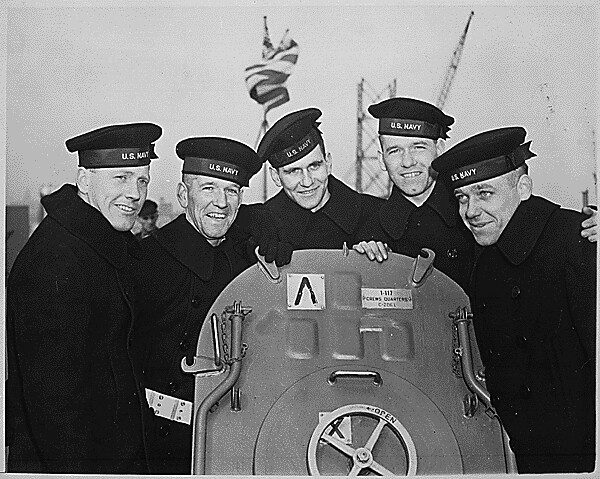 A black and white photo of the five Sullivan Brothers, whose story is told at the Sullivan Brothers Iowa Veterans Museum in Waterloo, Iowa
