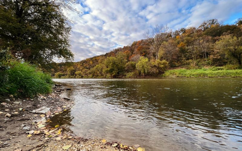 The clear water of Upper Iowa River as seen from the shore at Upper Iowa Resort & Rental