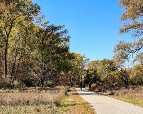 A paved bike trail at Lake Manawa State Park in Iowa