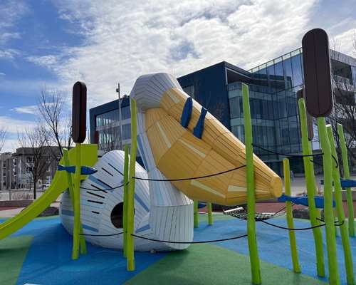 Belle's Play Garden located by River's Edge Pavilion along the riverfront of Council Bluffs. A spraygarden is nearby.