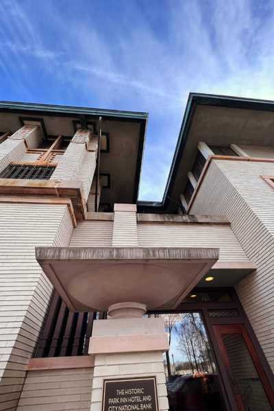 The exterior of The Historic Park Inn Hotel in Mason City, Iowa