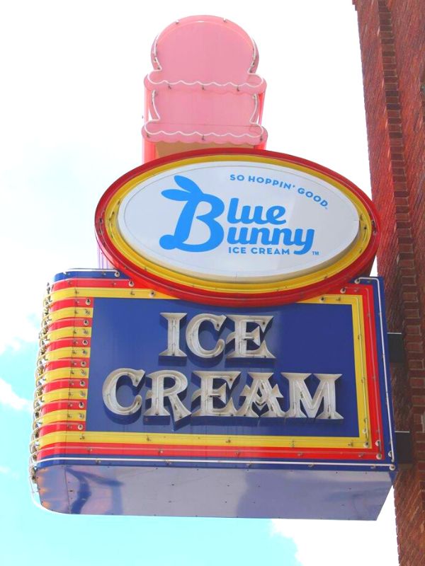 A sign for Blue Bunny Ice Cream in Le Mars, Iowa