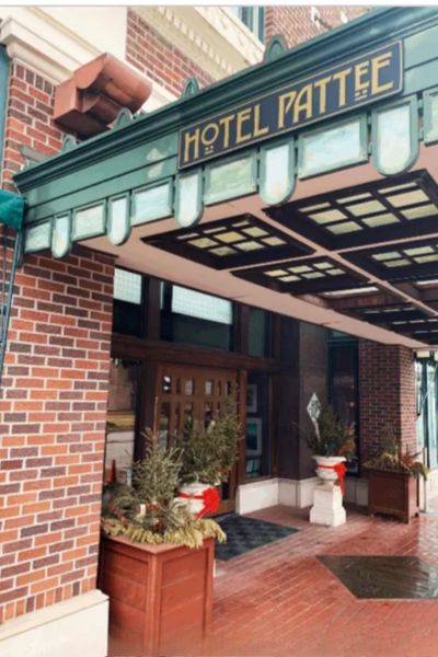 The Art Deco awning of Hotel Pattee in Perry, Iowa