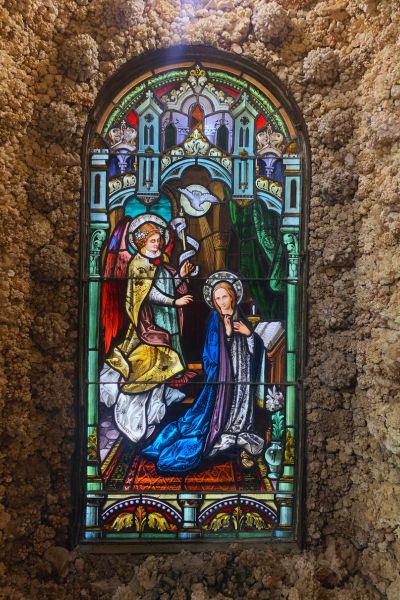 Stained glass artwork found at the Grotto of Remption