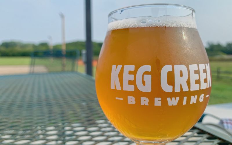 An up-close picture of a glass of beer at Keg Creek Brewing Co. in Glenwood, Iowa