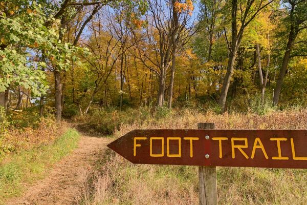 A sign for a hiking trail at Pony Creek Park near Glenwood