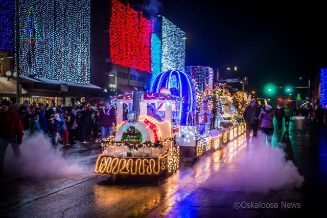 Oskaloosa Main Street Lighted Christmas Parade with over 70 floats including the favorite Clow Valve train.