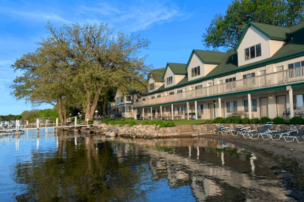 The exterior of Crescent Beach Family Resort, facing the waterfront